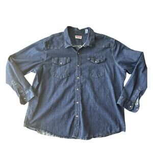 Wrangler Retro Premium Indigo Snap Denim Long Sleeve Western Shirt Mens 3X